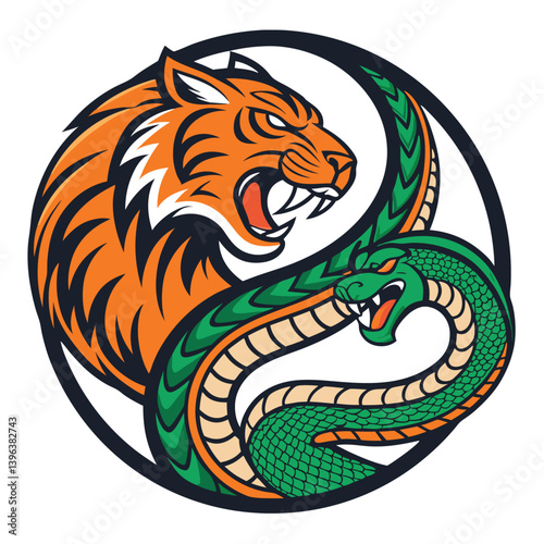 Design a bold, vector illustration of a stylized MMA tiger, incorporating powerful strokes and dynamic lines.  The style should be aggressive and visually striking.