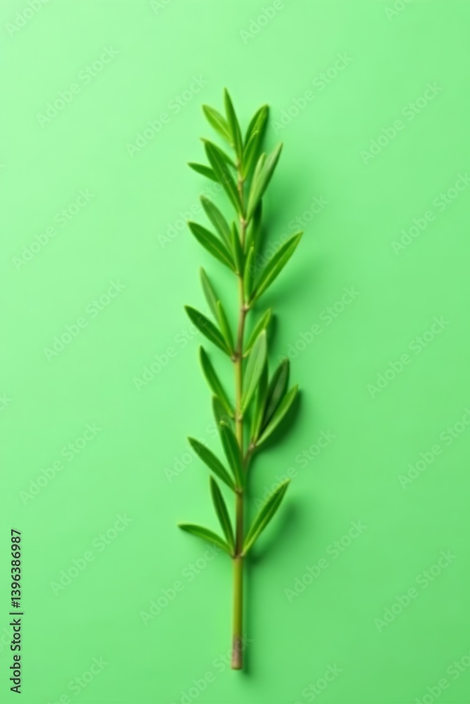 Fototapeta premium Aromatic rosemary sprig isolated on green backdrop, Branch, vector design