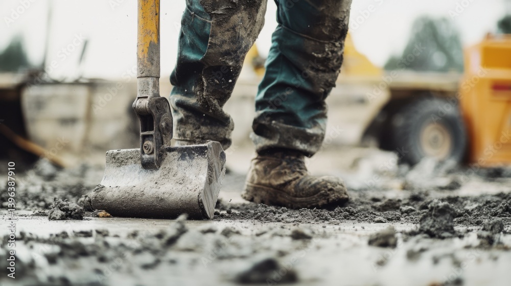 A demolition worker operating a jackhammer on a concrete slab. Featuring focus and power A demolition worker operating a jackhammer on a concrete slab. Featuring focus and power