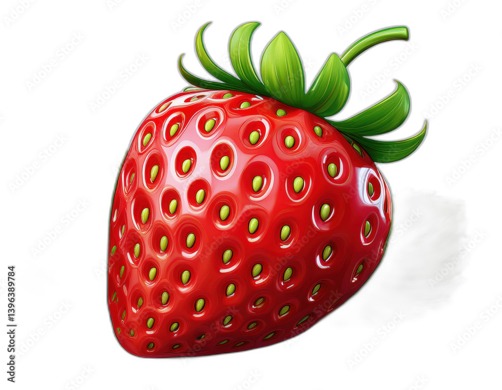 Fototapeta premium A glossy, illustrated strawberry isolated on a transparent background. Ready to eat!