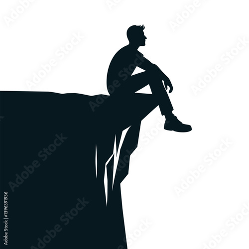 Man Sitting on Edge of a Cliff silhouette icon Clipart image isolated on white background