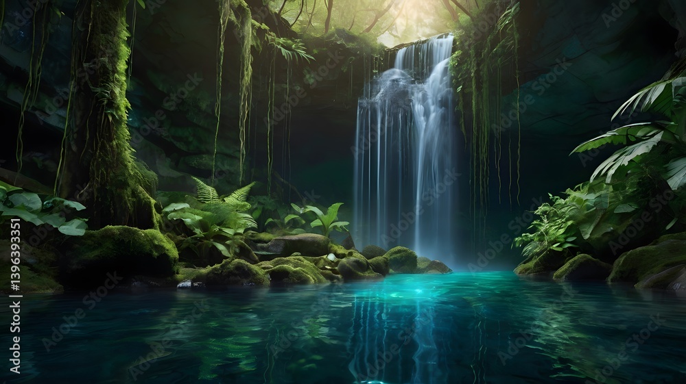 Lush Jungle Waterfall Pool Tropical Paradise Nature Scene