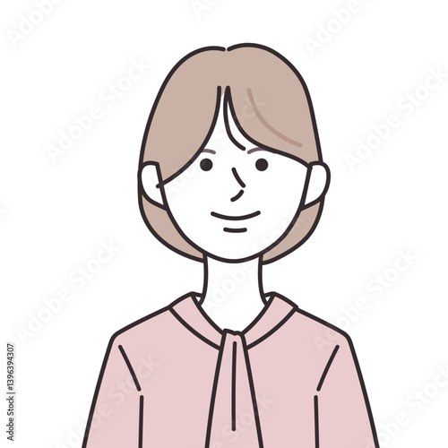 ボウタイを着た横分けボブヘアの女性