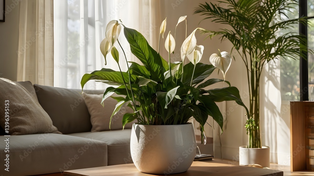 Peace Lily Plant in White Pot Home Decor Interior Design