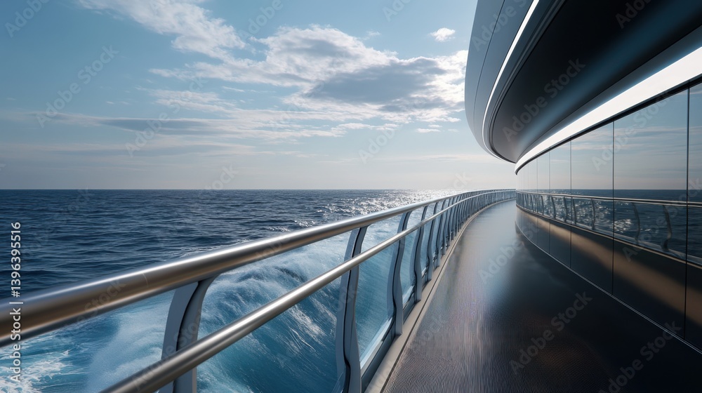 Fototapeta premium Serene Ocean View from an Elegant Modern Deck Overlooking Water