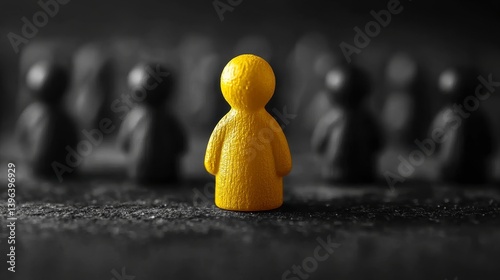 Unique Yellow Figure Standing Out Among Black Figures in Contrast