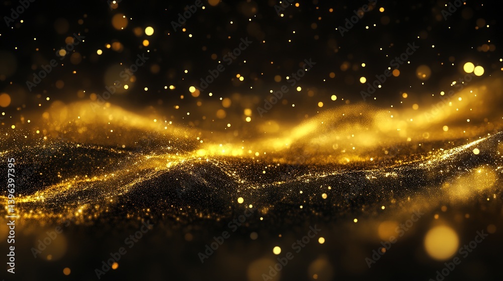 Obraz premium Abstract Modern Magic Gold Dust Background Over Black: Beautiful Golden Art Widescreen