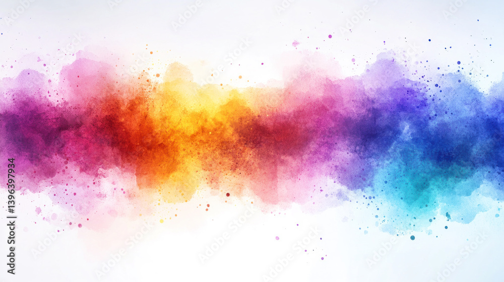 Fototapeta premium A colorful line of paint splatters on a white background. The colors are bright and vibrant, creating a sense of energy and excitement. The splatters are arranged in a way that suggests movement