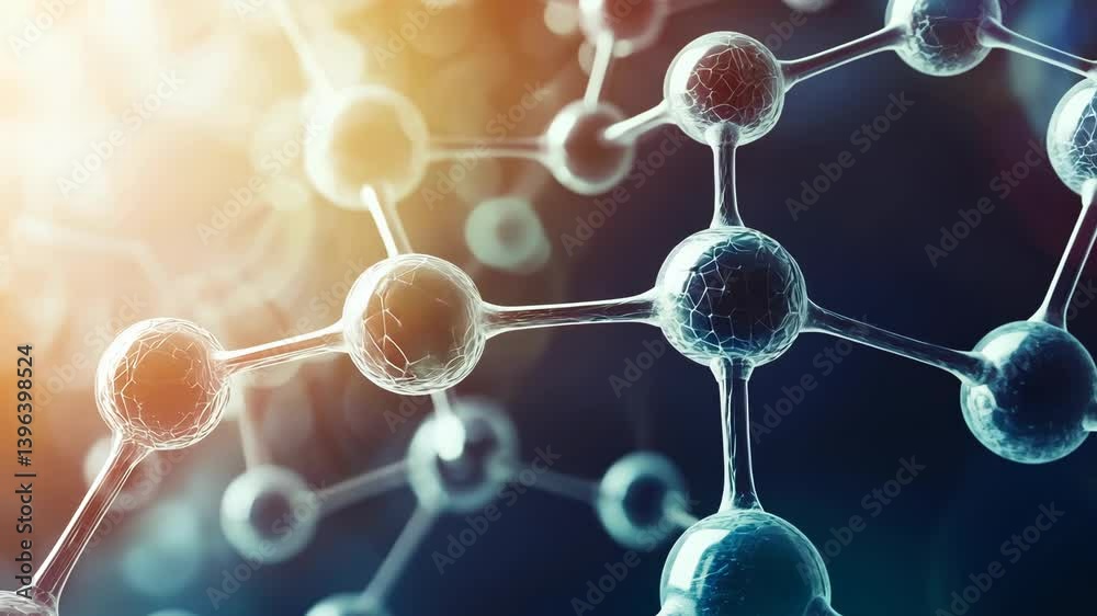 Molecular structure with interconnected atoms illustrating the foundations of chemistry and science