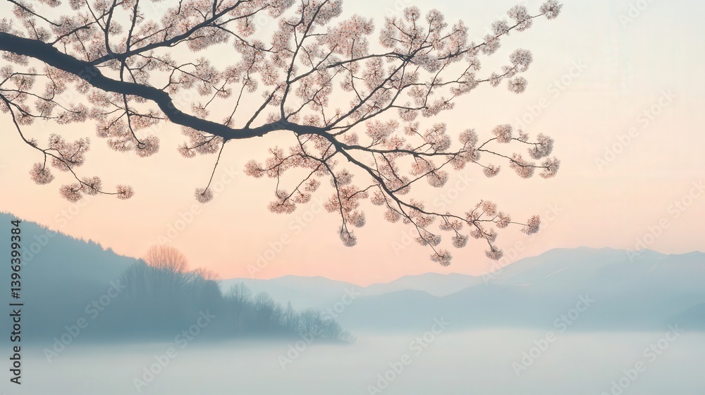 Drifting spring fog serene landscape low-resolution image early morning ethereal atmosphere Drifting spring fog serene landscape low-resolution image early morning ethereal atmosphere