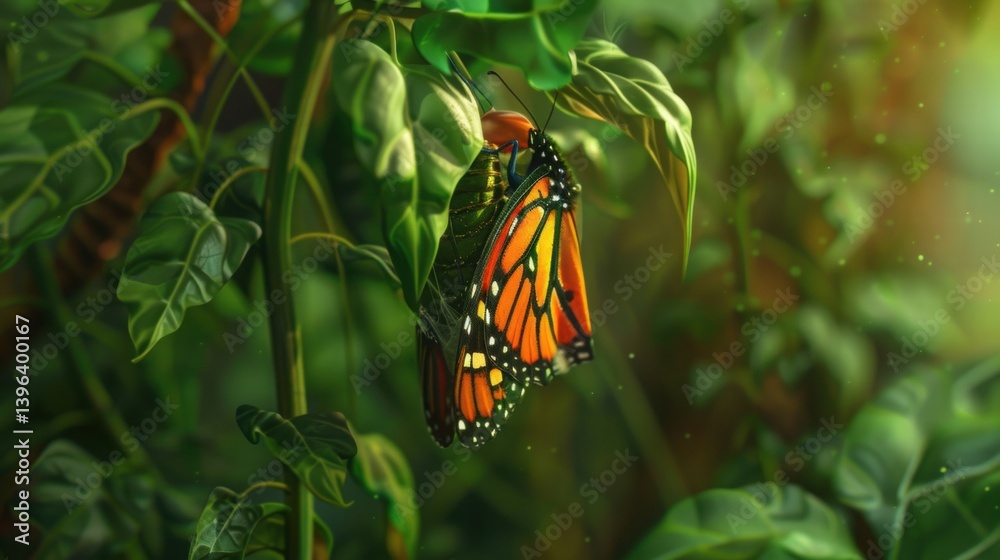 Butterfly Perched on Leaf with Sunlit Background