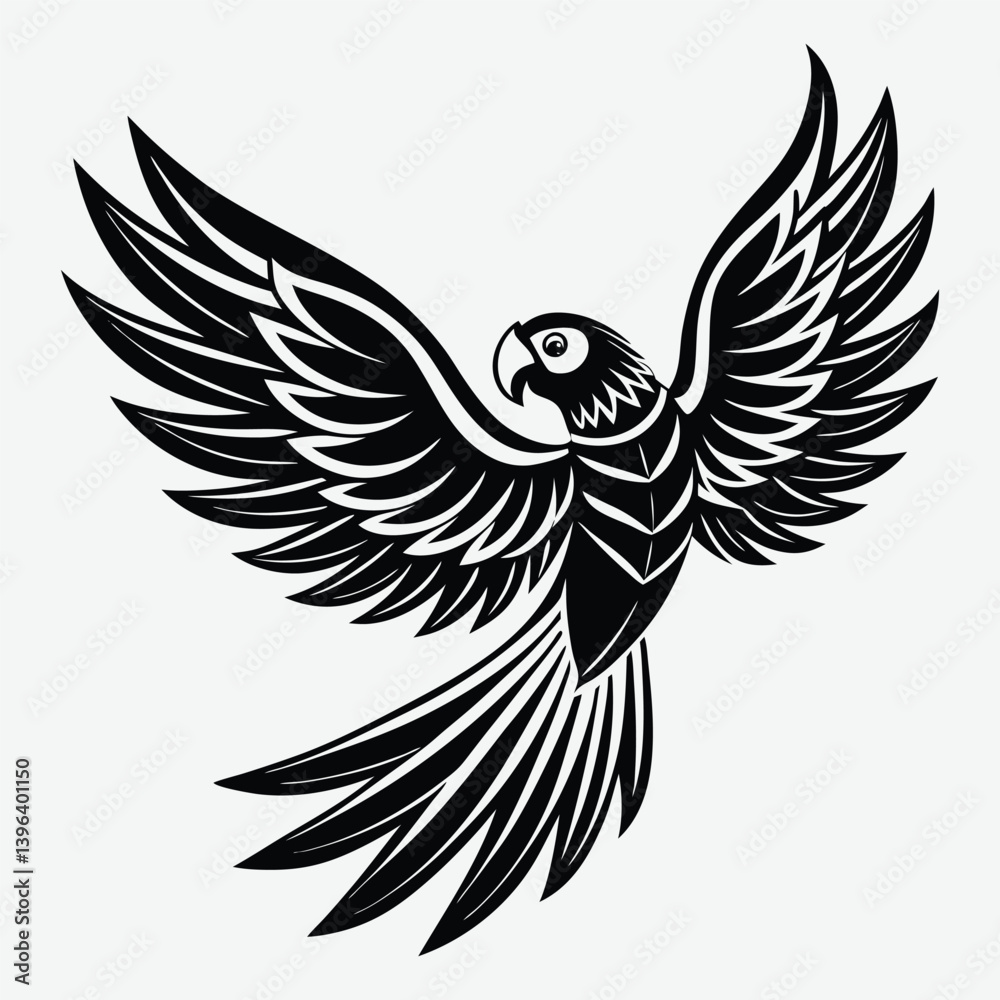 Obraz premium Black and white macaw parrot in flight