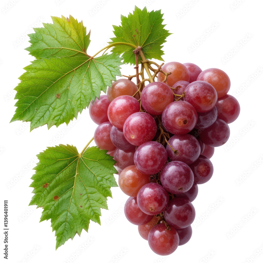 Fototapeta premium bunch of grapes with leaves isolated on transparent or white background