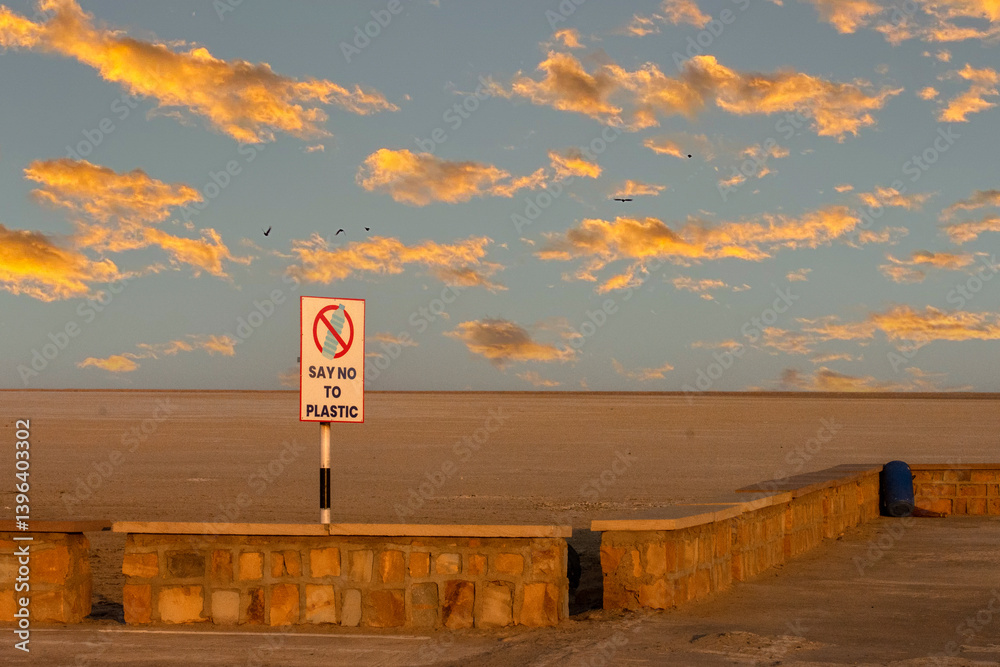 No Plastic Sign Board at White Desert During Rann Utsav in Rann of Kutch - Fight Against Pollution