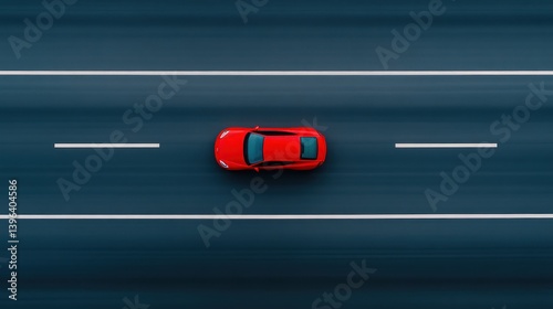 Red Car on Asphalt Highway: An Aerial Perspective