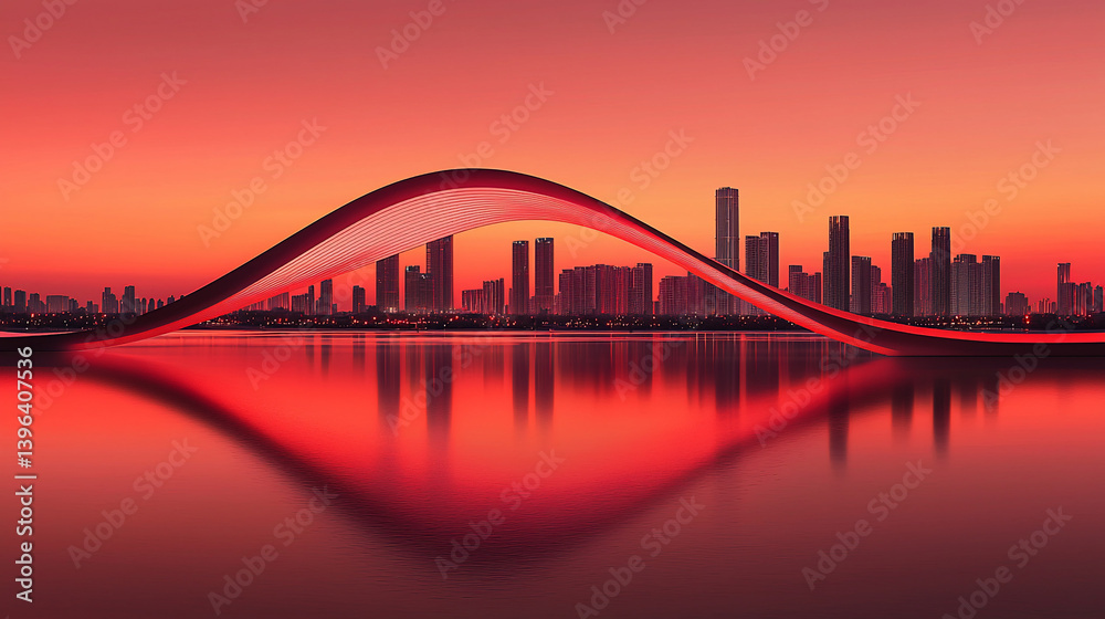 Obraz premium Sunrise City Bridge Reflection