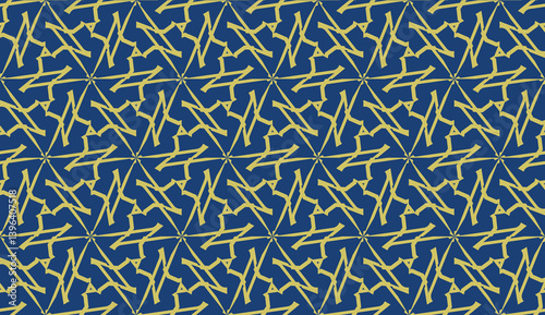 Vector seamless geometric pattern. Triangles curved line. For wallpaper, presentation background, interior design, fashion print. Blue, dark yellow color