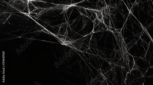 Creepy Spider Webs Silhouette Isolated on Black Banner Panorama: Halloween Background Template