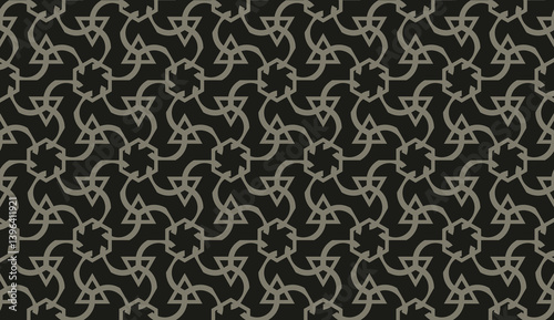 For interior wallpaper, smart design, fashion print.Vector seamless illustration with pattern in triangles style. Dark black color.