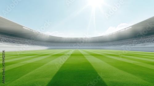 Empty stadium under a bright sky