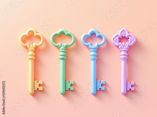 Pastel Vintage Keys 3D Render