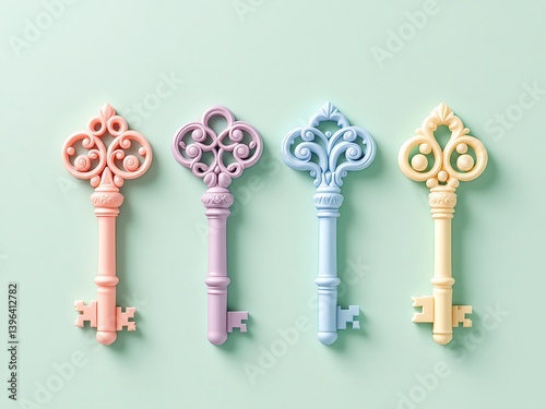 Pastel Vintage Keys 3D Render