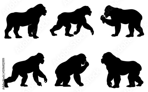 Gorilla Collection Black Silhouette Vector Design