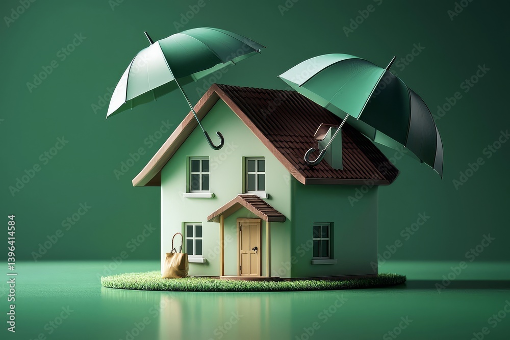 The green backdrop enhances the theme of home protection.