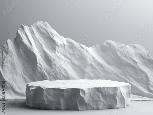 rock product display podium and rock on a gray background,ideal mockup for product display presentation backdrop design