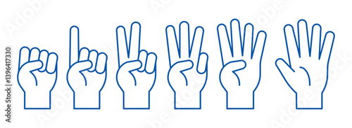 Hand count, gesture hand one, two, three, four, five, count to five. Vector icon template. Vector illustration