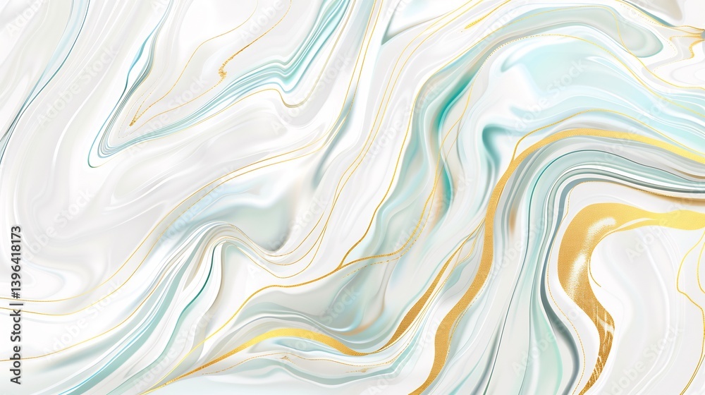 Fototapeta premium Dynamic liquid marble abstract background swirls of gold teal and white ideal for luxury branding fashion blogs or modern desktop wallpapers