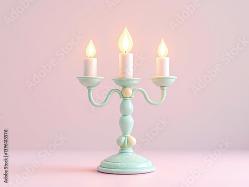 Whimsical Pastel Twisted Candelabra with Lit Candles 3D Render