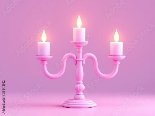 Whimsical Pastel Twisted Candelabra with Lit Candles 3D Render