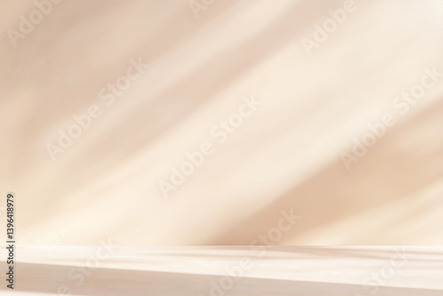Empty beige room interior studio design with light and shadow,ideal mockup for product display presentation backdrop design,Summer sunlight shadow effect background