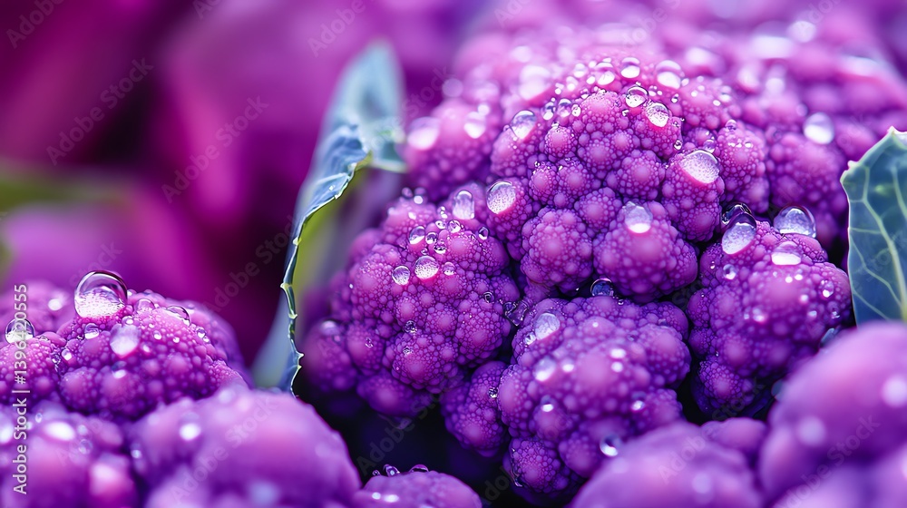 Close-up of Purple Cauliflower with Water Droplets for Fresh Vegetable Concepts Close-up of Purple Cauliflower with Water Droplets for Fresh Vegetable Concepts