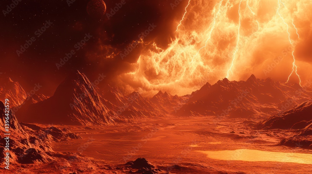 Fototapeta premium Spectacular martian vista: dramatic stormscape over a rugged mountain landscape