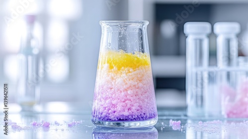 Colorful chemical experiment in a glass flask