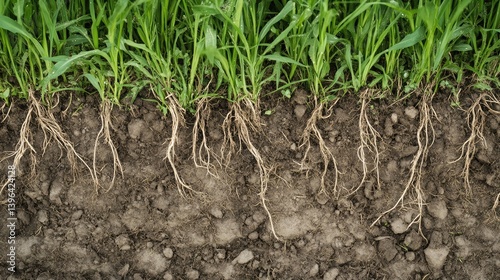 Healthy, aerated soil with visible deep roots breaking through compacted layers.