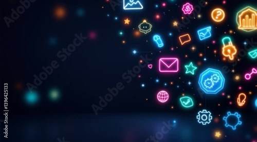 Wallpaper Mural Abstract digital icons falling on dark background.  Possible use Stock photo for technology or business concept Torontodigital.ca