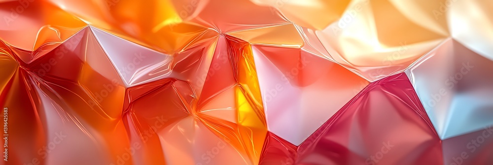 Obraz premium Abstract Metallic Polygon Surface with Orange and Red Gradient Lighting