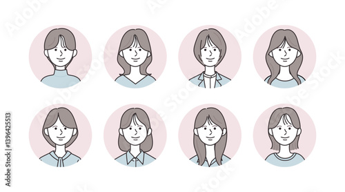 様々な女性のアイコンイラストセット
