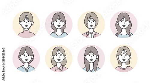 様々な女性のアイコンイラストセット