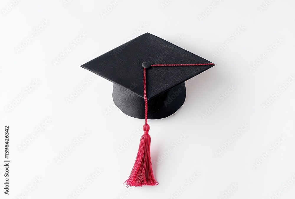 Academic Cap: An elegant graduation cap, viewed from above against a simple background, captures the essence of academic achievement and the promise of future success.
