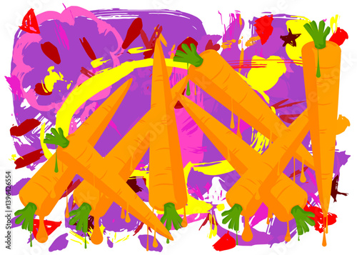 Carrot graffiti. Abstract modern street art decoration performed in urban painting style.
