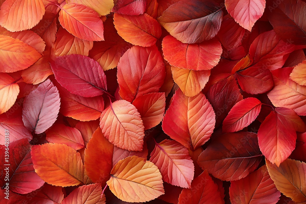 Fototapeta premium Autumn Leaves Texture, Vivid Red, Orange, Fall Foliage, Natural Background, Leaf Pile