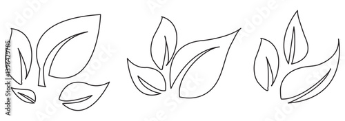 Eco leaves black set. Collection of graphic elements for website. Symbol of spring and summer. Natural and organic cosmetics products. Cartoon flat vector illustrations isolated on white background.