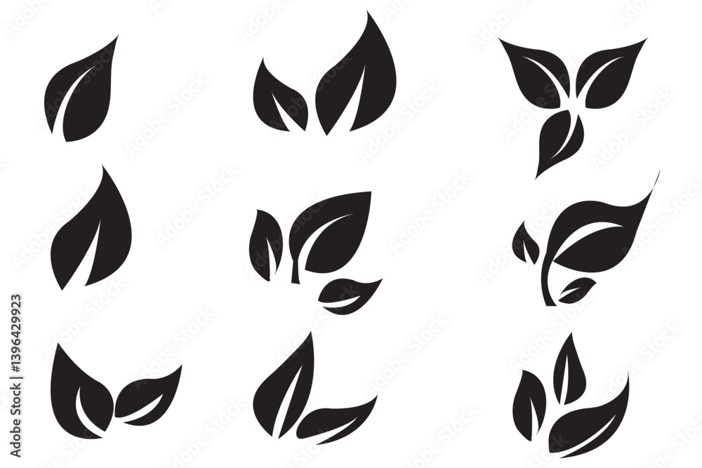 Eco leaves black set. Collection of graphic elements for website. Symbol of spring and summer. Natural and organic cosmetics products. Cartoon flat vector illustrations isolated on white background. Eco leaves black set. Collection of graphic elements for website. Symbol of spring and summer. Natural and organic cosmetics products. Cartoon flat vector illustrations isolated on white background.