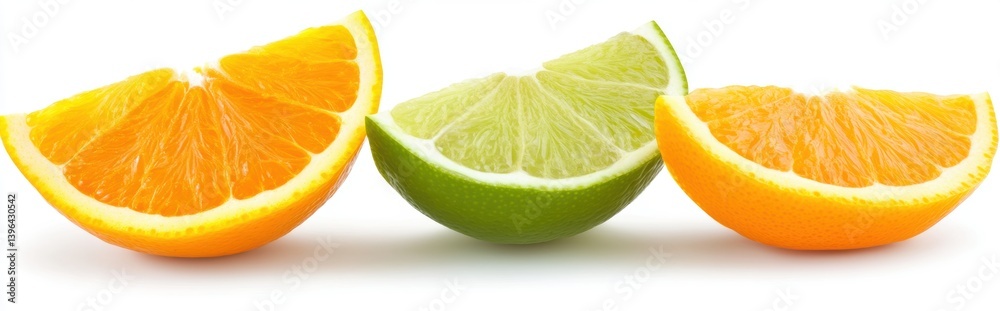 Citrus Burst: Slices of fresh, vibrant orange and lime, arranged in a photorealistic still life, showcasing the invigorating colors and textures of these delicious fruits. Citrus Burst: Slices of fresh, vibrant orange and lime, arranged in a photorealistic still life, showcasing the invigorating colors and textures of these delicious fruits.