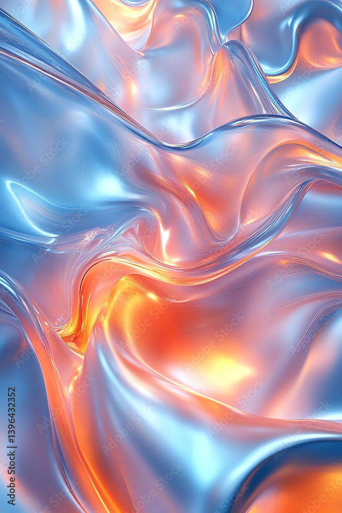 Obraz premium Abstract Flowing Liquid Background with Blue and Orange Metallic Colors