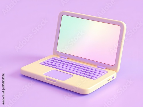 Futuristic Laptop with Glowing Screen in Neon Lighting 3D Render